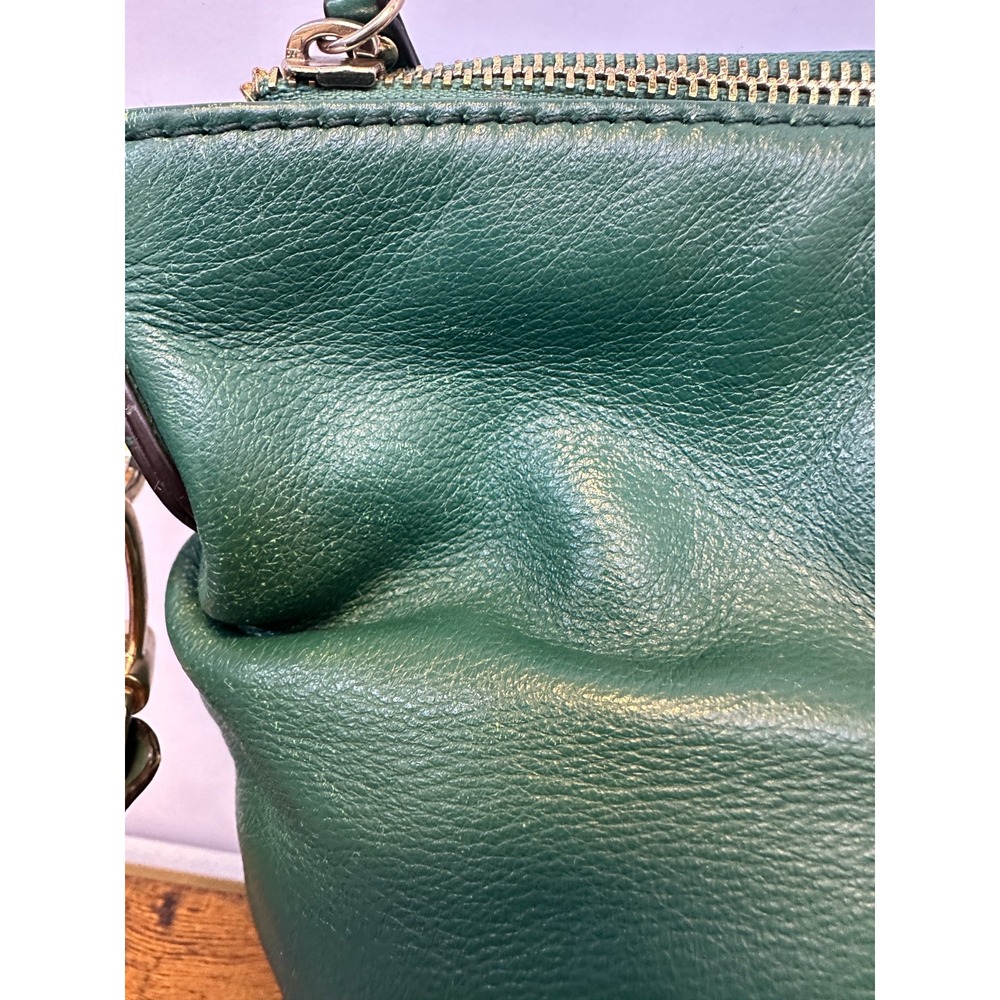B. Makowsky Turn Lock Shoulder Bag Genuine Pebbled Leather Green Crossbody Purse - Picture 14 of 16